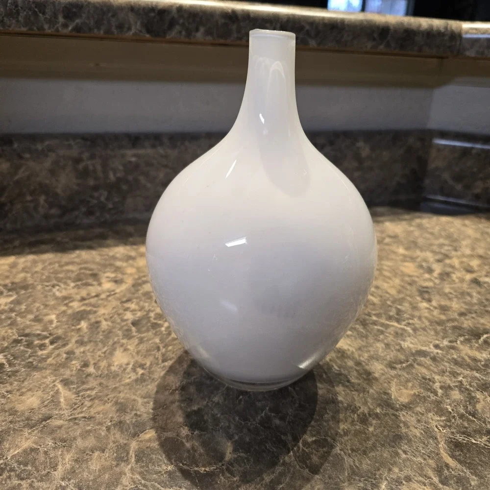IKEA White Milk Glass‎ Bulbous/ Stem Neck Vase-8.25